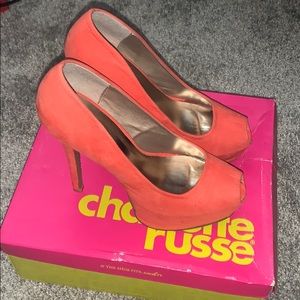 Coral Suede 5” peep toe heels